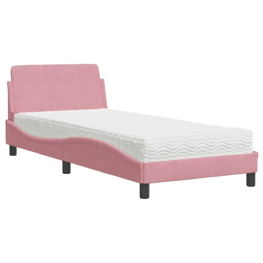 Lit avec matelas Dover rose 80x200 cm velours - 2