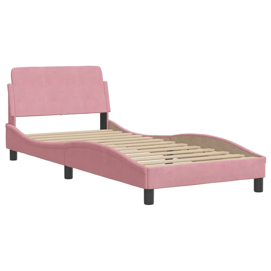Lit avec matelas Dover rose 80x200 cm velours - 4