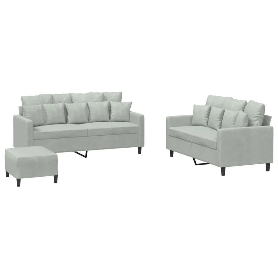 Ensemble de canapés 3 pcs avec coussins Gris clair Velours - 2