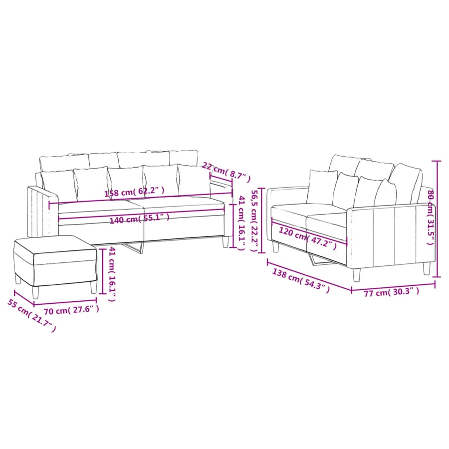Ensemble de canapés 3 pcs avec coussins Gris clair Velours - 9