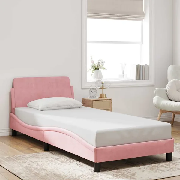 Cadre de lit avec tête de lit Dover rose 80x200 cm velours