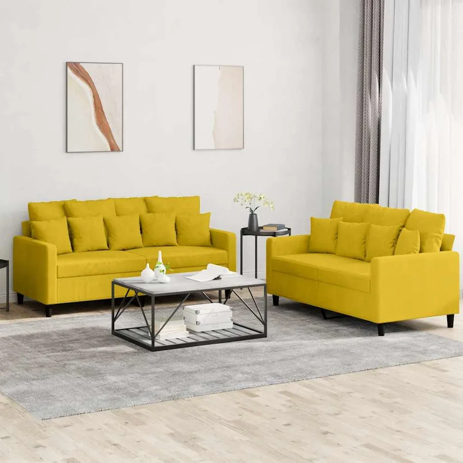 Ensemble de canapés 2 pcs avec coussins Jaune Velours