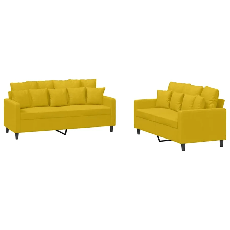 Ensemble de canapés 2 pcs avec coussins Jaune Velours - 2