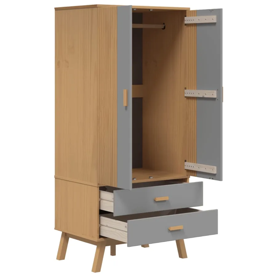 Garde-robe OLDEN gris et marron 76,5x53x172 cm bois massif pin - 6