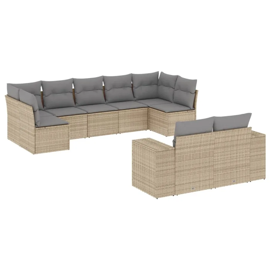 Salon de jardin avec coussins 9 pcs beige résine tressée - 2