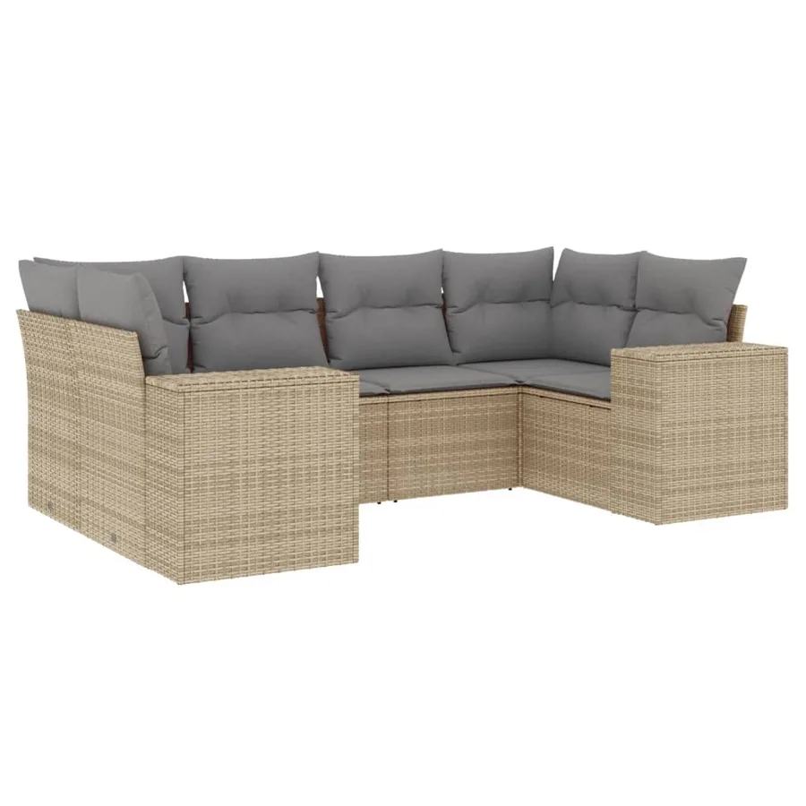 Salon de jardin avec coussins 6 pcs beige résine tressée - 2