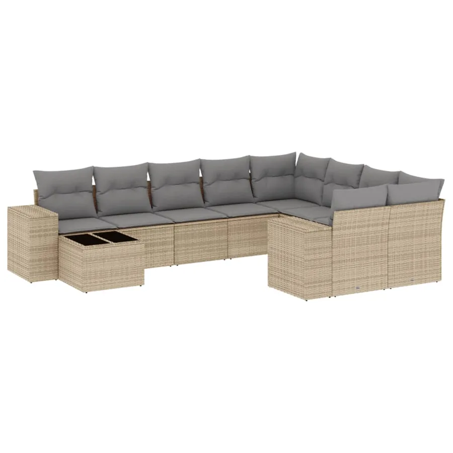 Salon de jardin avec coussins 10 pcs beige résine tressée - 2