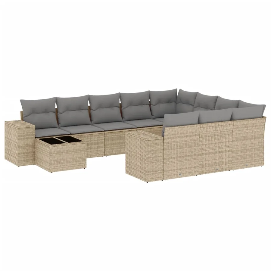 Salon de jardin 11 pcs avec coussins beige résine tressée - 2