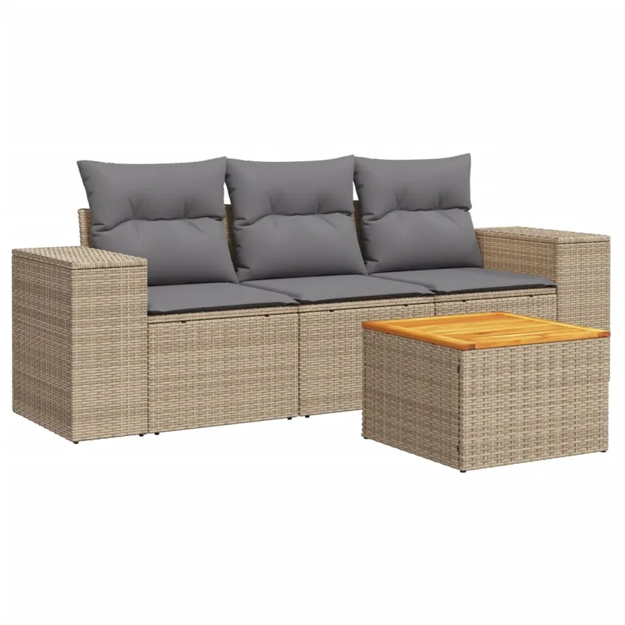 Salon de jardin avec coussins 4 pcs beige résine tressée - 2