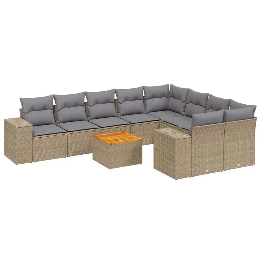 Salon de jardin avec coussins 10 pcs beige résine tressée - 2