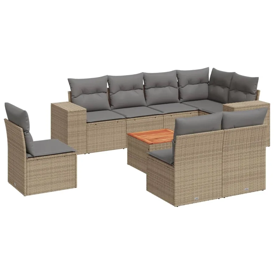 Salon de jardin avec coussins 9 pcs beige résine tressée - 2