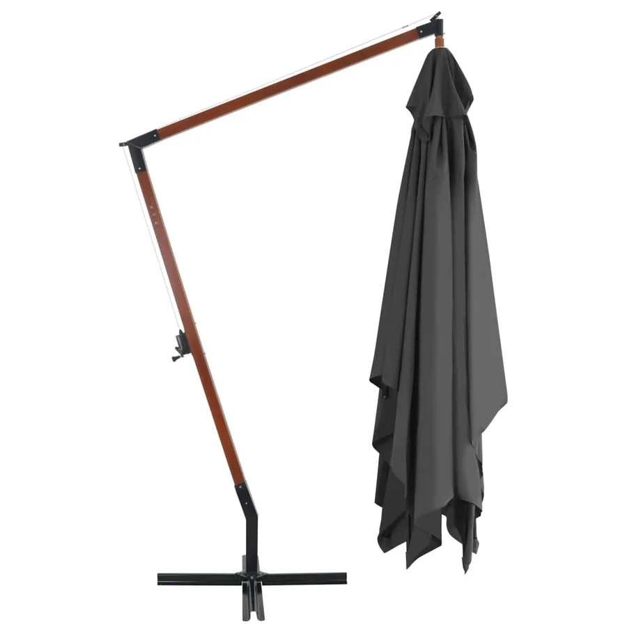 Parasol de jardin en porte-à-faux avec mât en bois anthracite - 3