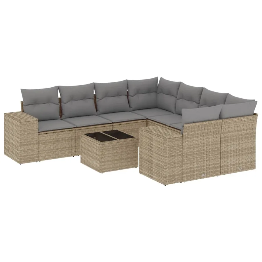 Salon de jardin avec coussins 9 pcs beige résine tressée - 2