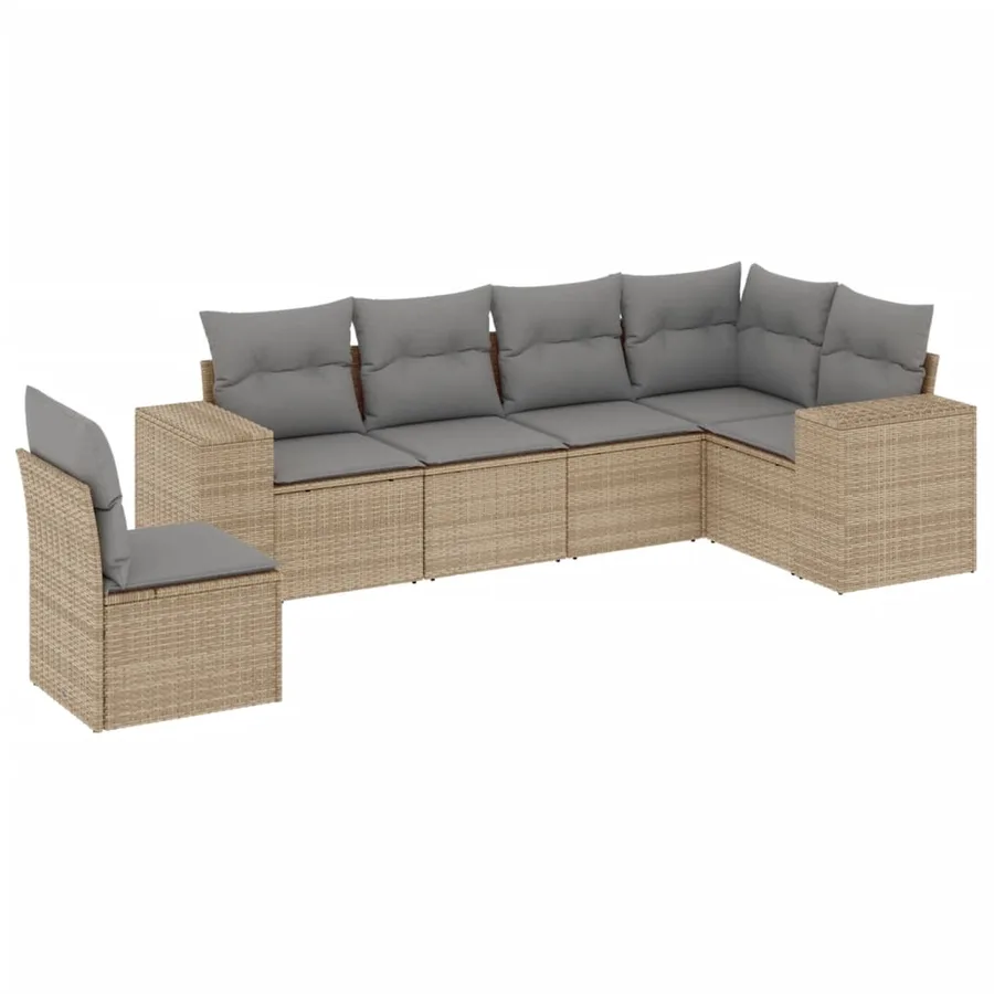 Salon de jardin avec coussins 6 pcs beige résine tressée - 2
