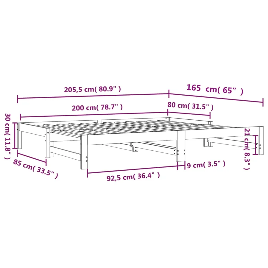 Lit de jour et lit gigogne sans matelas cire marron 80x200 cm - 12