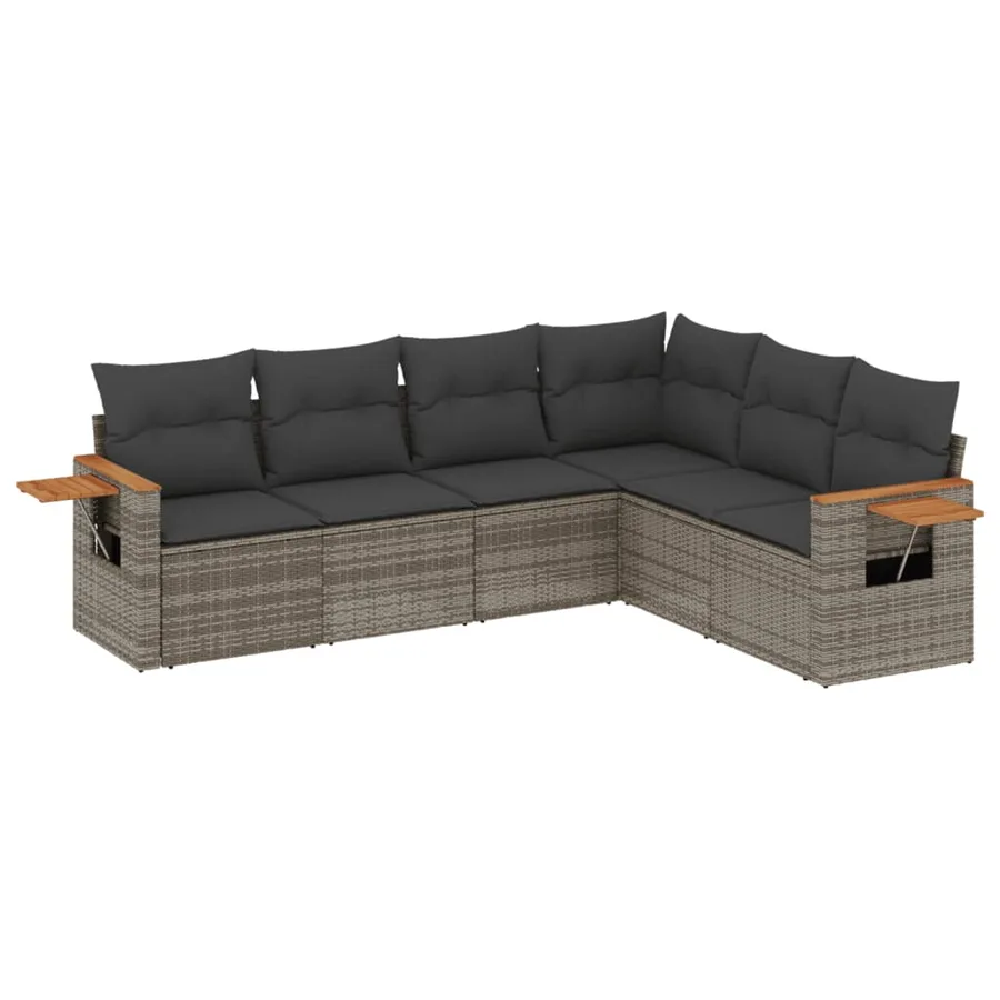 Salon de jardin 6 pcs avec coussins gris résine tressée - 2