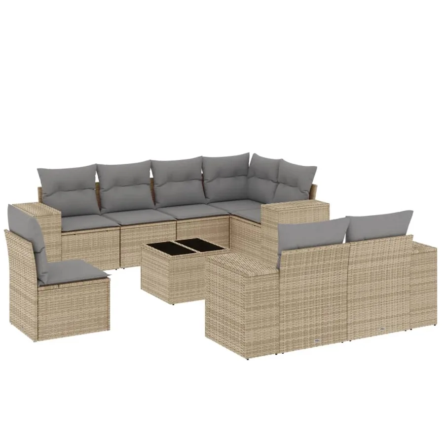 Salon de jardin avec coussins 9 pcs beige résine tressée - 2