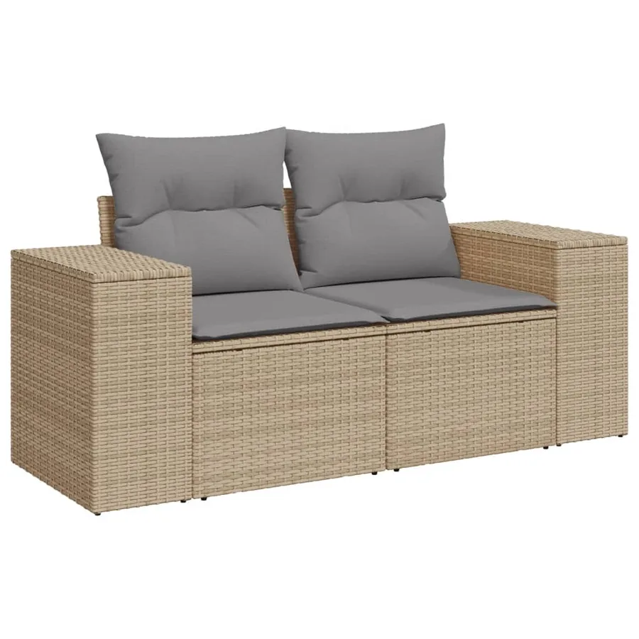 Salon de jardin avec coussins 9 pcs beige résine tressée - 3