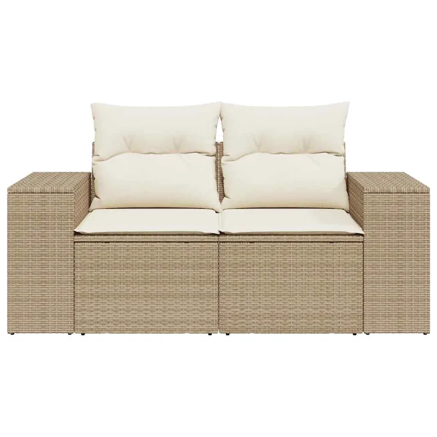 Canapé de jardin avec coussins 2 places beige résine tressée - 4