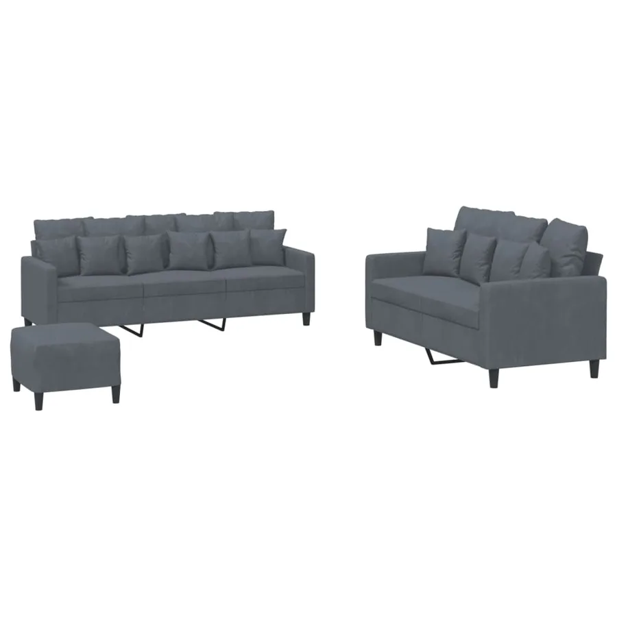 Ensemble de canapés 3 pcs avec coussins Gris foncé Velours - 2
