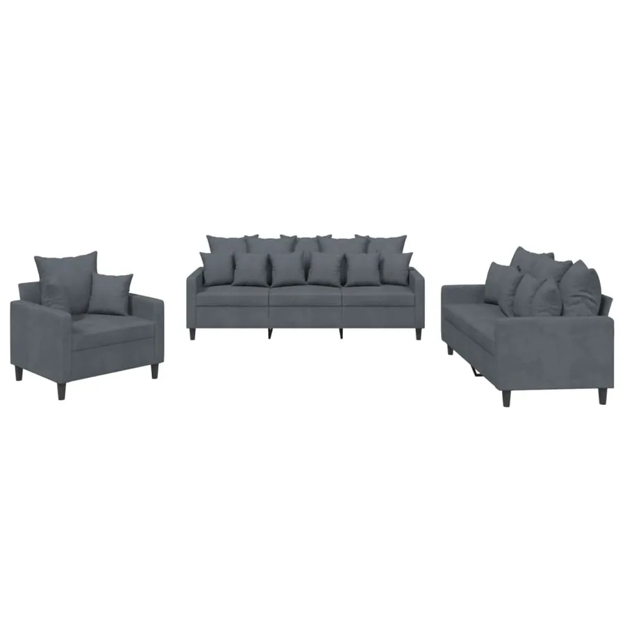 Ensemble de canapés 3 pcs avec coussins Gris foncé Velours - 2
