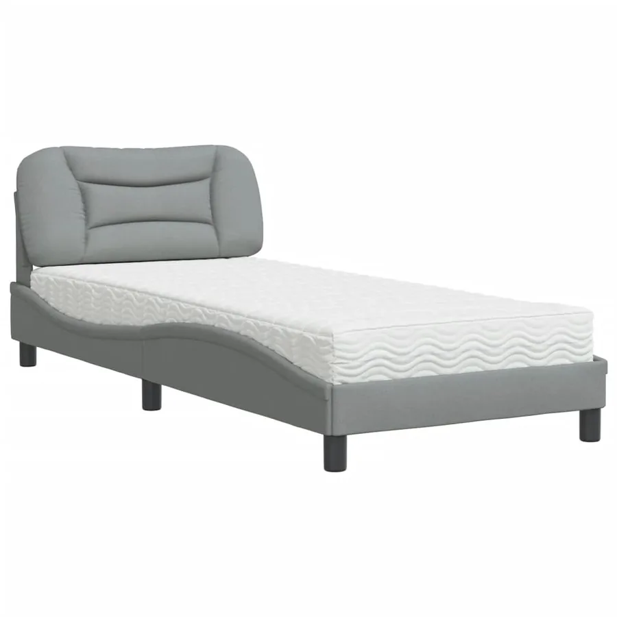Lit avec matelas Hvar gris clair 90x200 cm tissu - 2