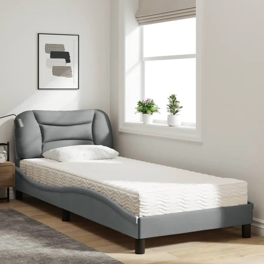 Lit avec matelas Hvar gris clair 90x200 cm tissu - 3