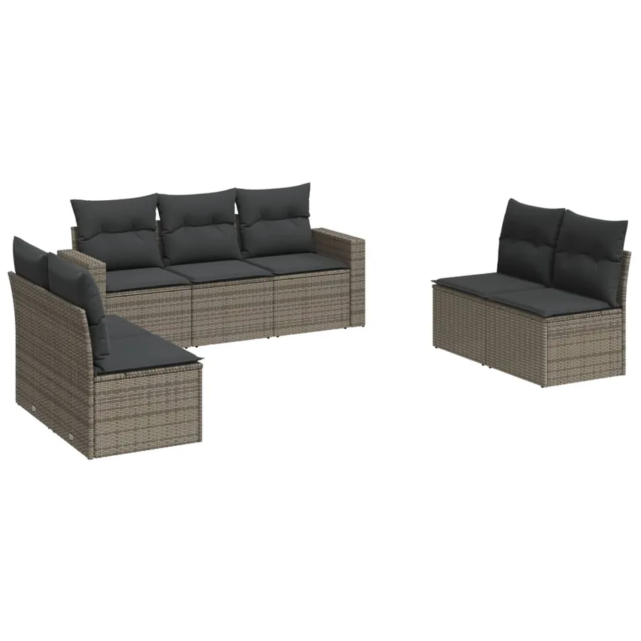 Salon de jardin avec coussins 7 pcs gris résine tressée - 2