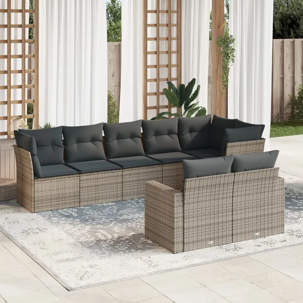 Salon de jardin 8 pcs avec coussins gris résine tressée