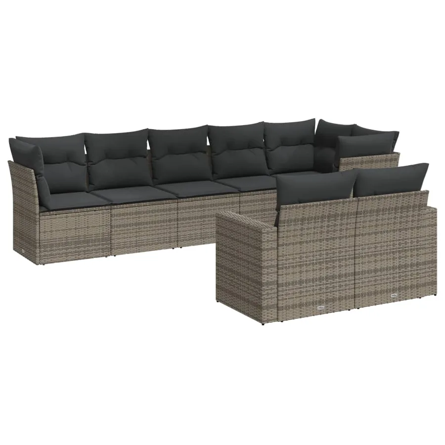 Salon de jardin 8 pcs avec coussins gris résine tressée - 2