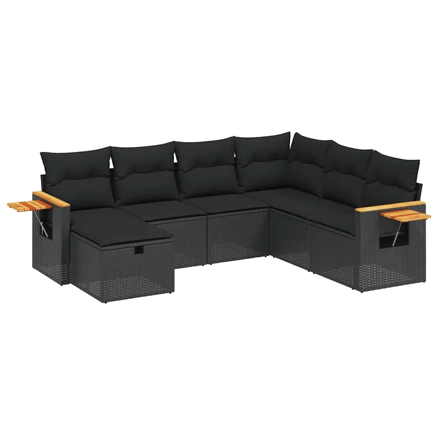 Salon de jardin 7 pcs avec coussins noir résine tressée 62 x 62 x 69 cm - 56,7 kg - 2