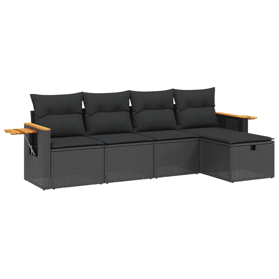Salon de jardin 5 pcs avec coussins noir résine tressée - 2