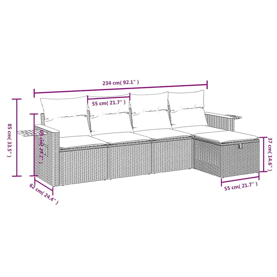 Salon de jardin 5 pcs avec coussins noir résine tressée - 4