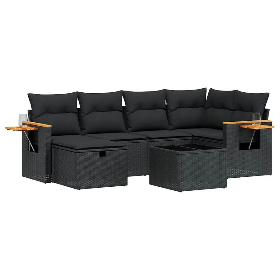 Salon de jardin 7 pcs avec coussins noir résine tressée 62 x 62 x 69 cm - 58,8 kg - 2