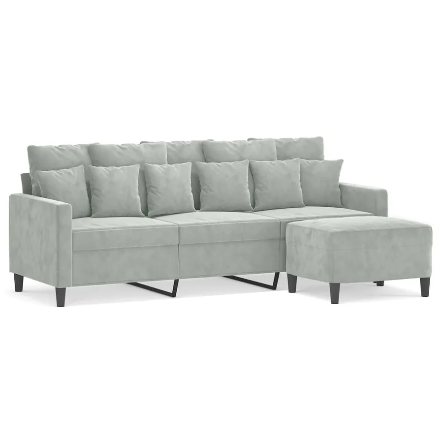 Canapé à 3 places avec repose-pieds Gris clair 180 cm Velours - 2