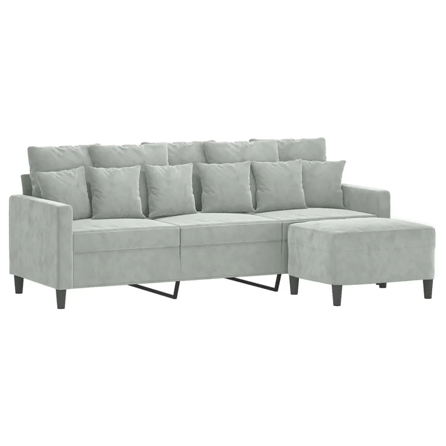 Canapé à 3 places avec repose-pieds Gris clair 180 cm Velours - 3