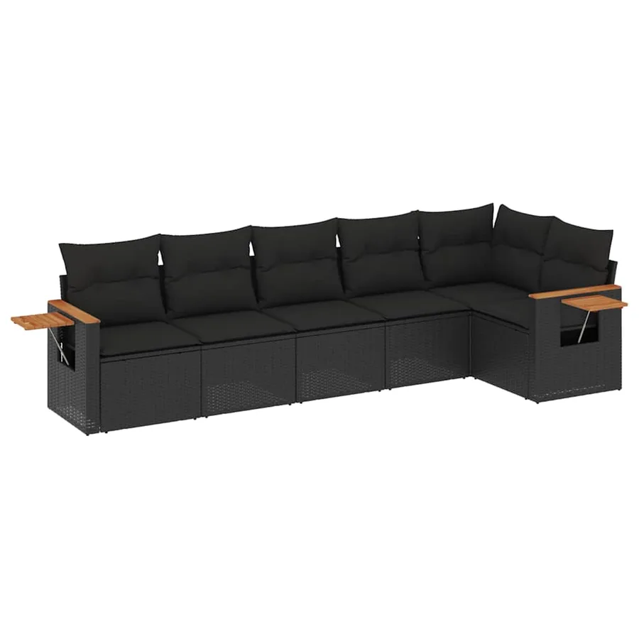 Salon de jardin 6 pcs avec coussins noir résine tressée - 2