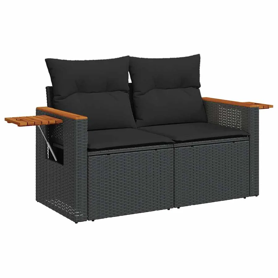 Salon de jardin 6 pcs avec coussins noir résine tressée - 3