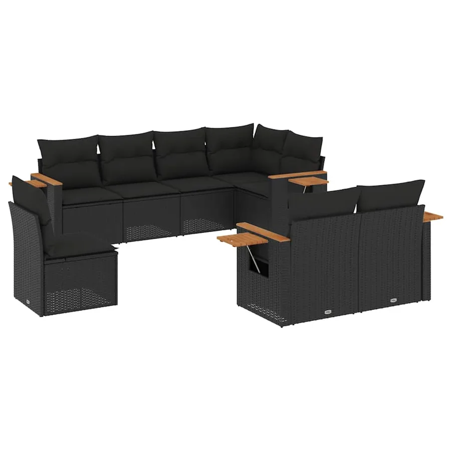 Salon de jardin 8 pcs avec coussins noir résine tressée - 2