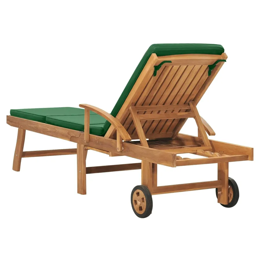 Chaise longue avec coussin Bois de teck solide Vert - 5