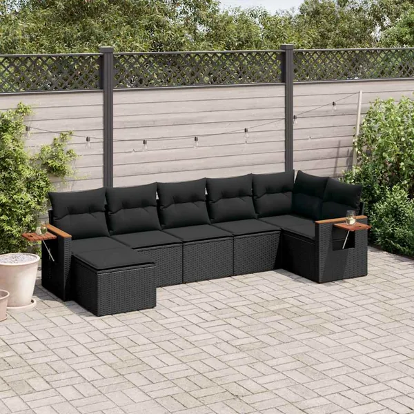 Salon de jardin 7 pcs avec coussins noir résine tressée 62 x 62 x 69 cm - 56,1 kg