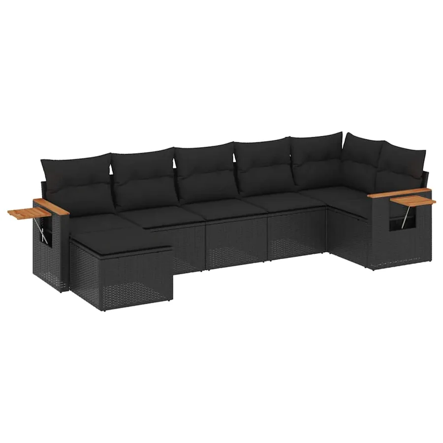 Salon de jardin 7 pcs avec coussins noir résine tressée 62 x 62 x 69 cm - 56,1 kg - 2