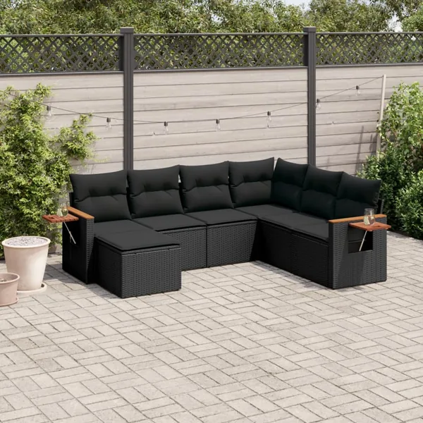Salon de jardin 7 pcs avec coussins noir résine tressée 62 x 62 x 69 cm - 56,1 kg