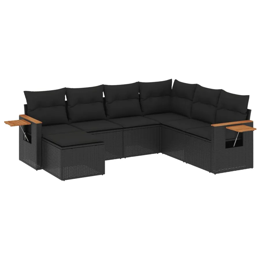 Salon de jardin 7 pcs avec coussins noir résine tressée 62 x 62 x 69 cm - 56,1 kg - 2
