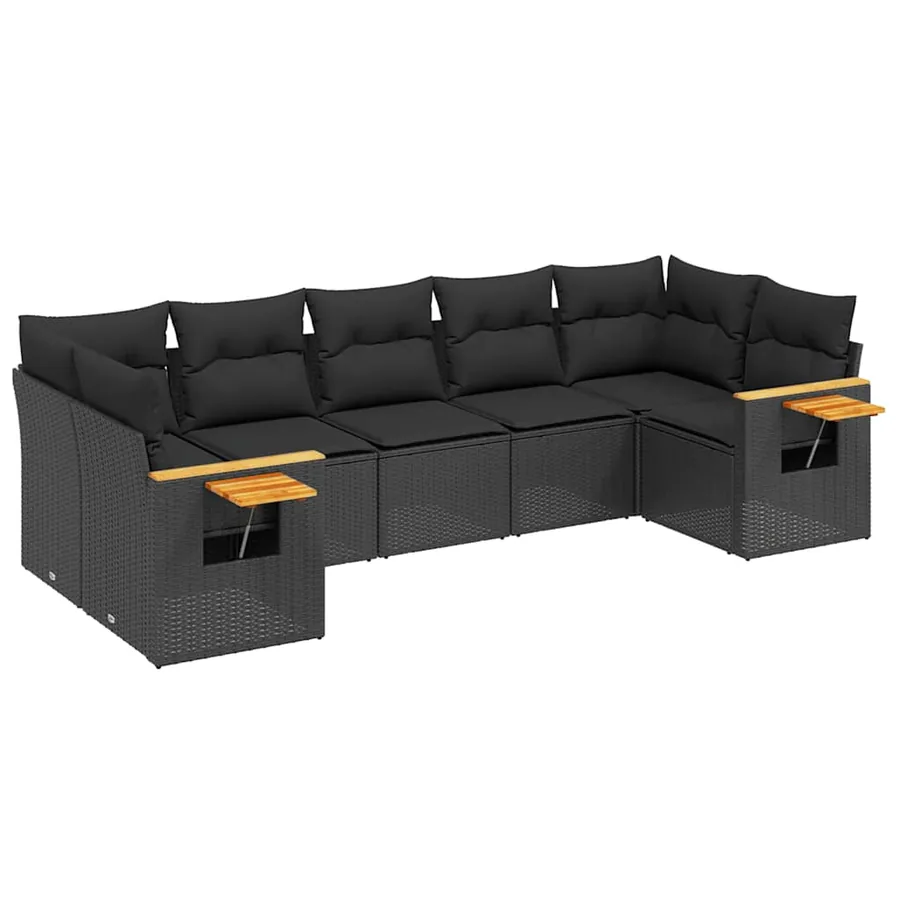 Salon de jardin 7 pcs avec coussins noir résine tressée 62 x 62 x 69 cm - 60,1 kg - 2