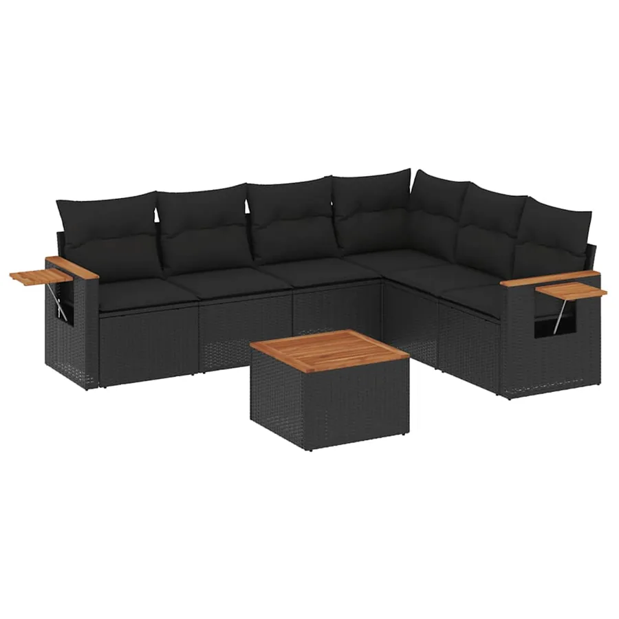 Salon de jardin 7 pcs avec coussins noir résine tressée 62 x 62 x 69 cm - 57,3 kg - 2