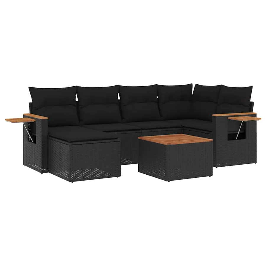 Salon de jardin 7 pcs avec coussins noir résine tressée 62 x 62 x 69 cm - 58,2 kg - 2