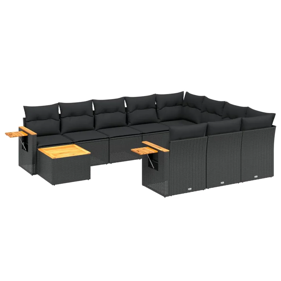 Salon de jardin 11 pcs avec coussins noir résine tressée - 2