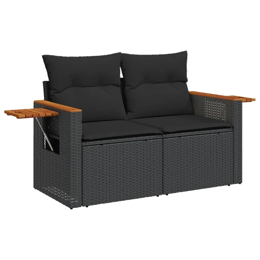 Salon de jardin 9 pcs avec coussins noir résine tressée - 6