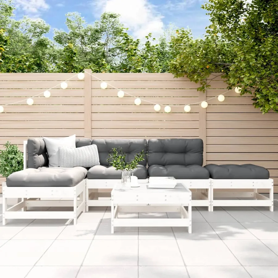 Salon de jardin 6 pcs Blanc Bois de pin massif